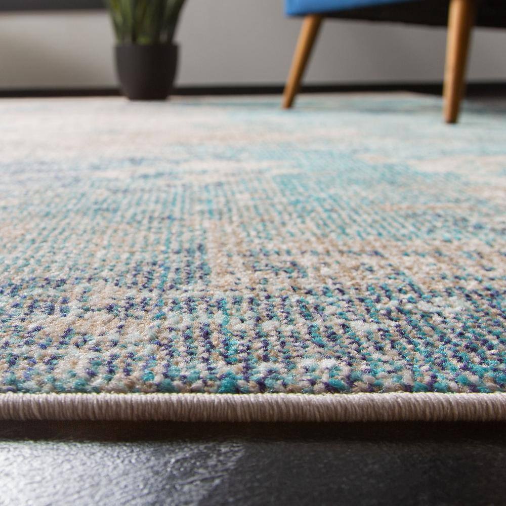 Madison Blue and Grey 8' Square Synthetic Abstract Rug