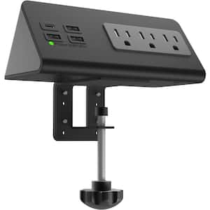 4.9 ft. Cord Desk Clamp Power Strip Surge Protector with 3 AC Outlets and 3-USB A, 1-USB C Fast Charging Ports in Black