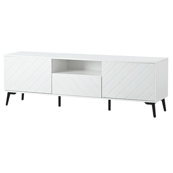 Unbranded 70 in. W x 15.6 in. D x 21.7 in. H White Linen Cabinet with Doors, Drawers and TV Stand Fits TV's up to 70 in.