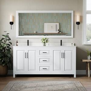 Daria 72 in. W x 22 in. D x 35.75 in. H Double Bath Vanity in White with White Cultured Marble Top and 70 in. Mirror
