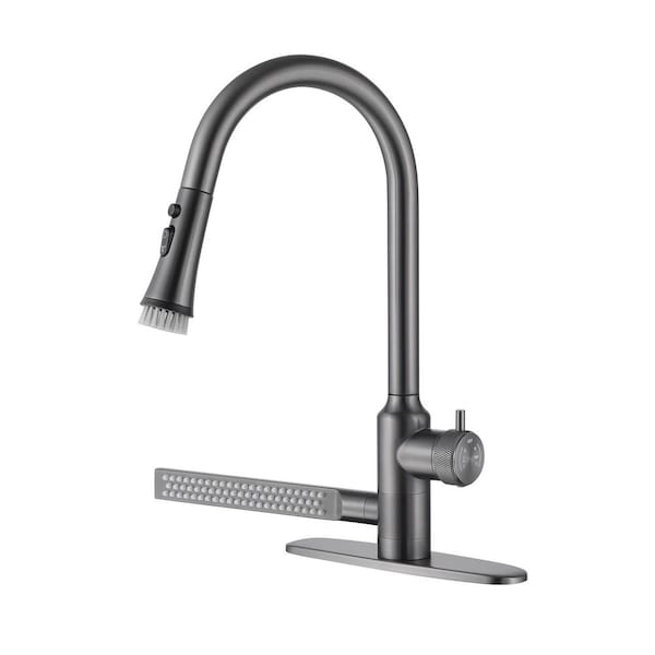 Multifunctional Single Handle Pull Down Sprayer Kitchen Faucet in Gray 10.31 in. with 360 Degree Spout Swivel