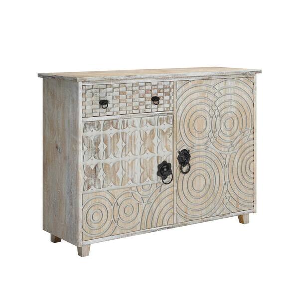 Handy Living Lime Wash Perazo Geometric Design 2-Door Wood Cabinet with Drawer