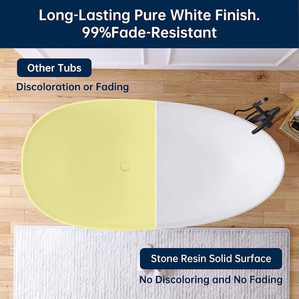 Luna 71 in. Stone Resin Solid Surface Matte Flatbottom Freestanding Bathtub in White