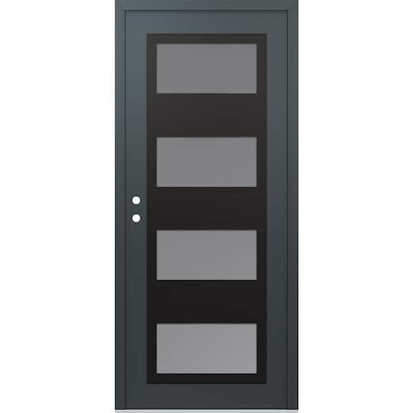 C2 36 in. x 80 in. Black P Right-Hand/Inswing Frosted Glass Anth/Anth Steel Prehung Front Door