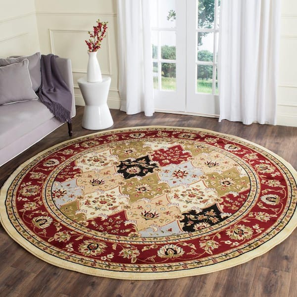 Lyndhurst Multi/Red 8 ft. x 8 ft. Round Border Diamonds Geometric Area Rug