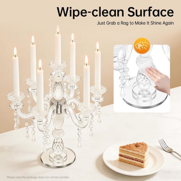 YIYIBYUS Modern Clear 7-Arm Crystal Candlestick Decoration Glass