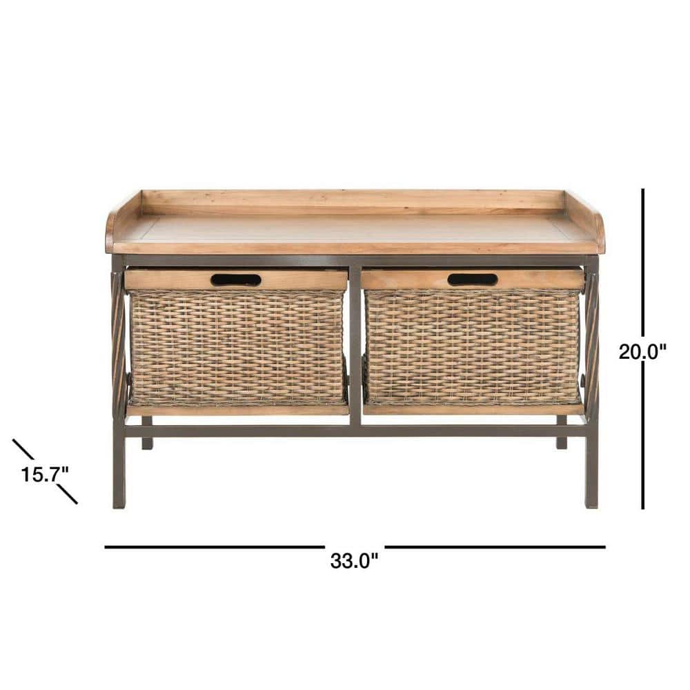 Noah Rustic Oak and Wicker Storage Bench with Drawers