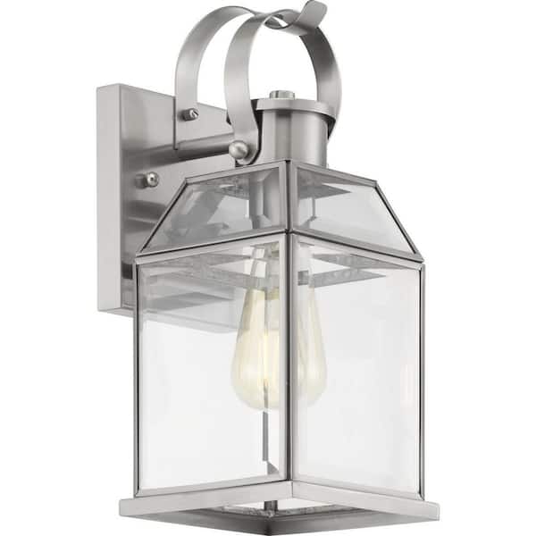 Progress Lighting Canton Heights 1-Light 12.75 in. Stainless Steel Outdoor Wall Lantern with Clear Beveled Glass