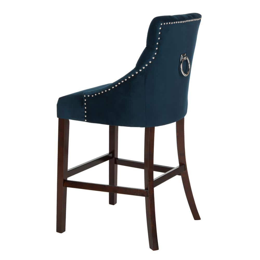 Elegant Navy Velvet and Chrome Wingback Bar Stool, Set of 2