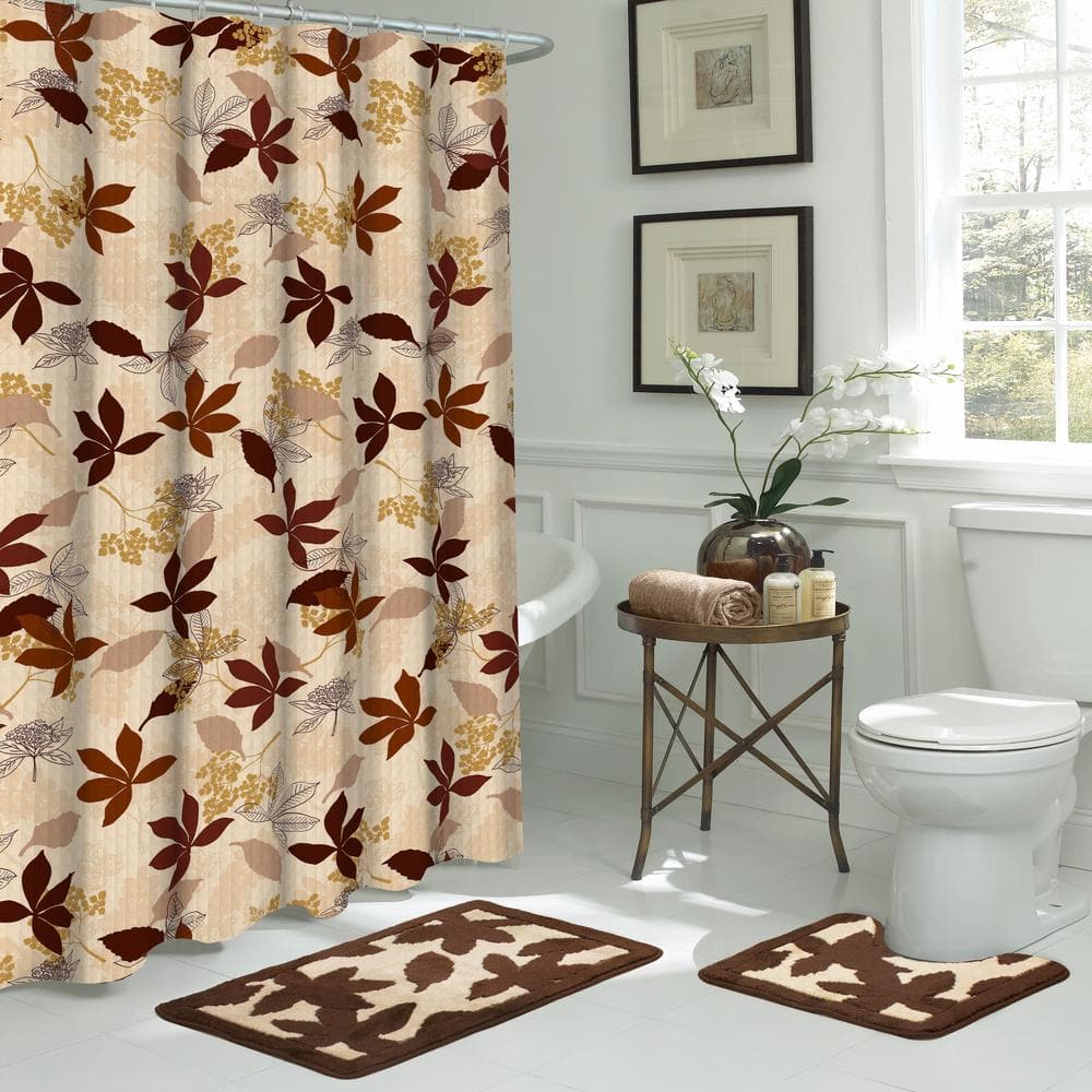 Bath Fusion Blowing Leaves 18 in. L x 30 in. W 15Piece Bath Rug and