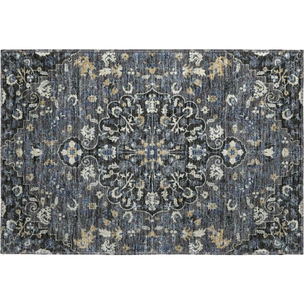 Mayfield Premium Machine Washable Abstract AMF2463 Black 2 ft. x 3 ft. Accent Rug