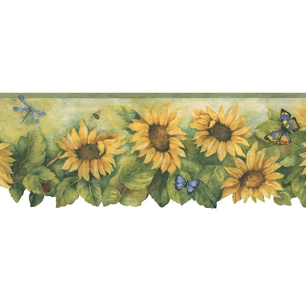 Norwall Die Cut Sunflower Mustard Yellow, Green, Blue Wallpaper Border