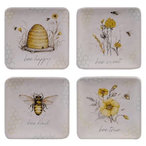 Bee Sweet 4-Piece Seasonal Multicolored Earthenware 6 in. Canape Plate Set (Service for 4)