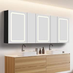 80 in. W x 30 in. H Large Rectangular Aluminum Surface Mount Frameless Lighted Bathroom Medicine Cabinet with Mirror