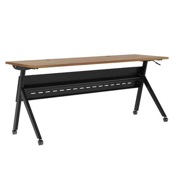 Carnegy Avenue Davis Commercial Grade 24 in. Rectangular Walnut Top/Black Frame Composite Heavy-Duty Nesting Flip Training Table Desk