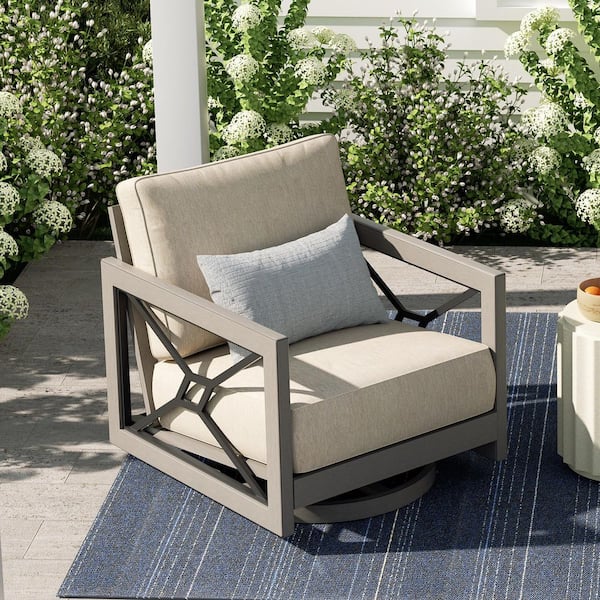 Marindo 1-Piece Aluminum Swivel Outdoor Lounge Chair with Echo Dune Sunbrella Cushions