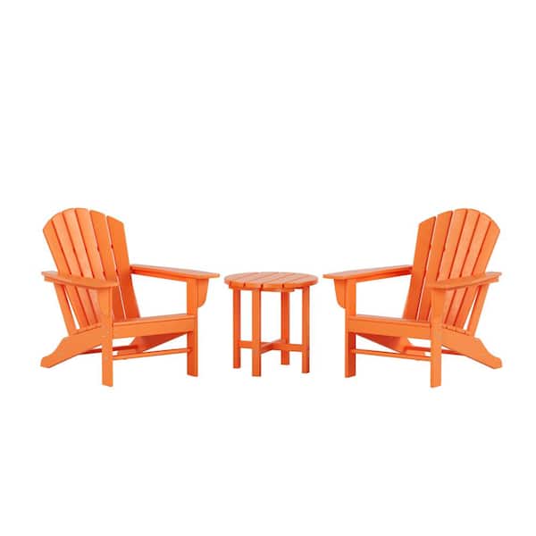WESTIN OUTDOOR Mason Orange 3-Piece Poly Plastic Outdoor Patio Classic Adirondack Fire Pit Chair Set With 2-Chairs and Side Table
