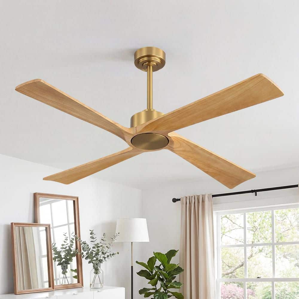 48 in. 4-Soild Wood Blades Indoor Standard Ceiling Fan with Remote Down-Rod Mount, NAB Gold and Beechwood Color price history on PriceWatchPro