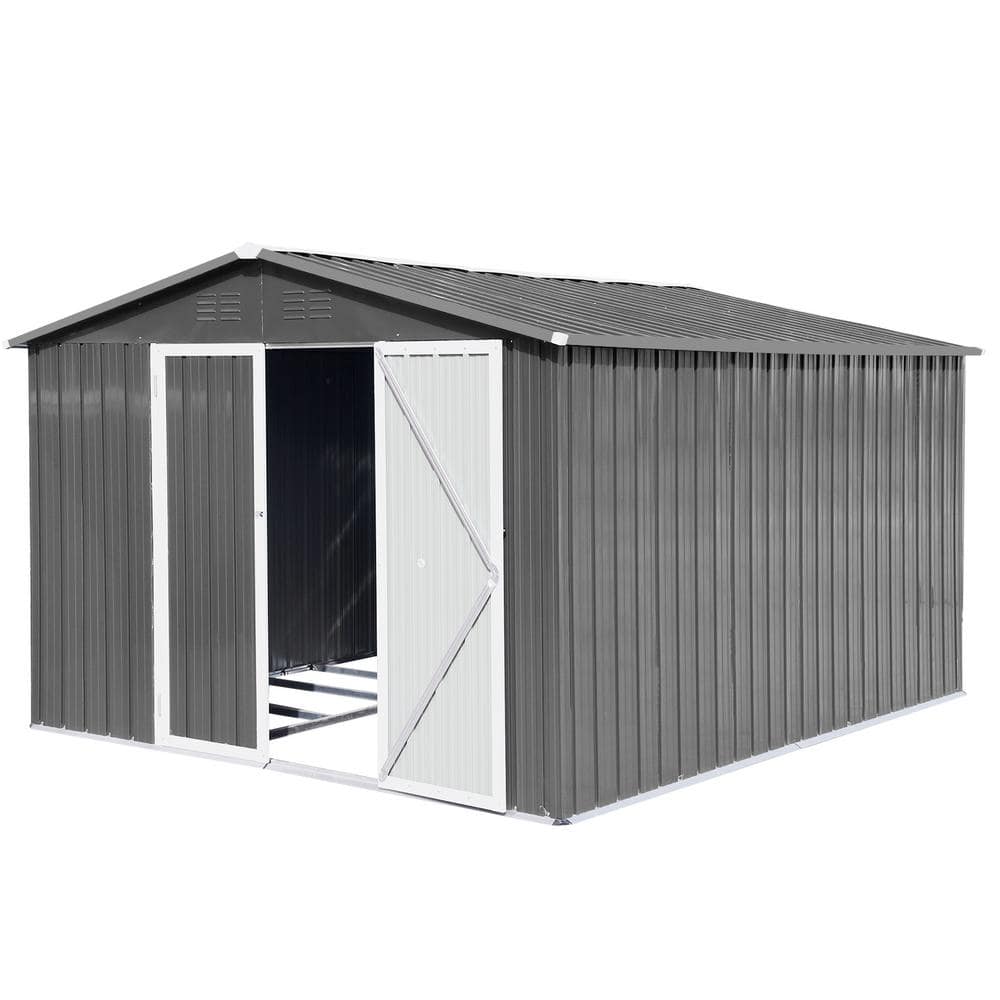 12 ft. W x 10 ft. D Metal Garden Sheds for Outdoor Storage with Double ...