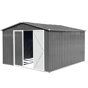12 ft. Wx 10 ft. D Metal Garden Sheds for Outdoor Storage with Double Door in Gray (120 sq. ft.)
