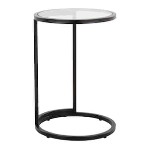 Round Zenn 16 in. Black Metal and Clear Glass End Table