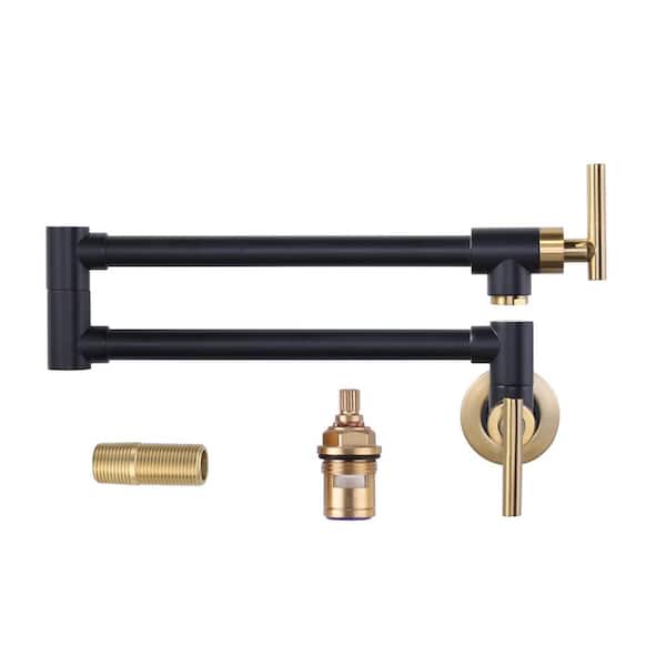ALEASHA Folding Wall Mounted Pot Filler Faucets in Gold and Black