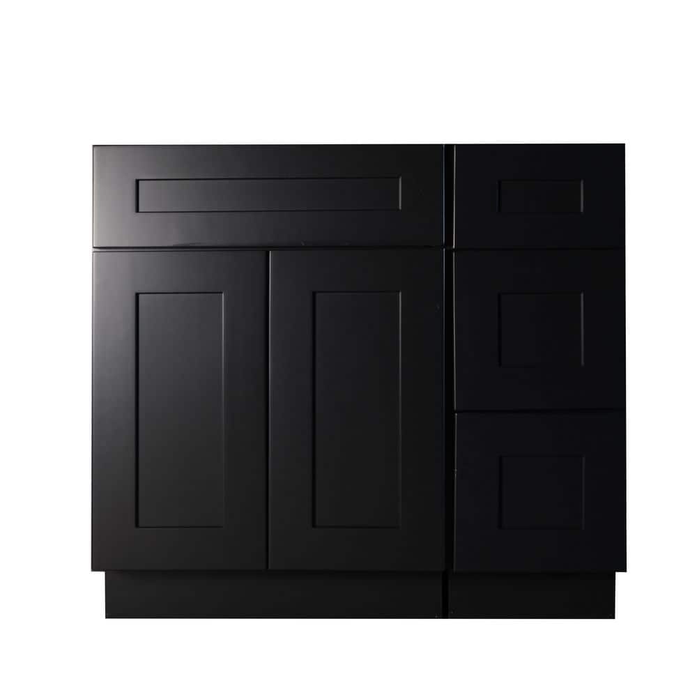 Shaker 42 in. W x 34.5 in. H x 21 in. D Bath Vanity Cabinet without Top with 3 Right Drawers in Black Assembled price history on PriceWatchPro