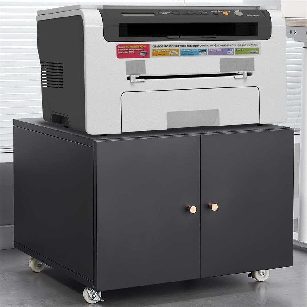 Black 17.7 in. H Office Storage Cabinet, Metal Mobile Printer Stand