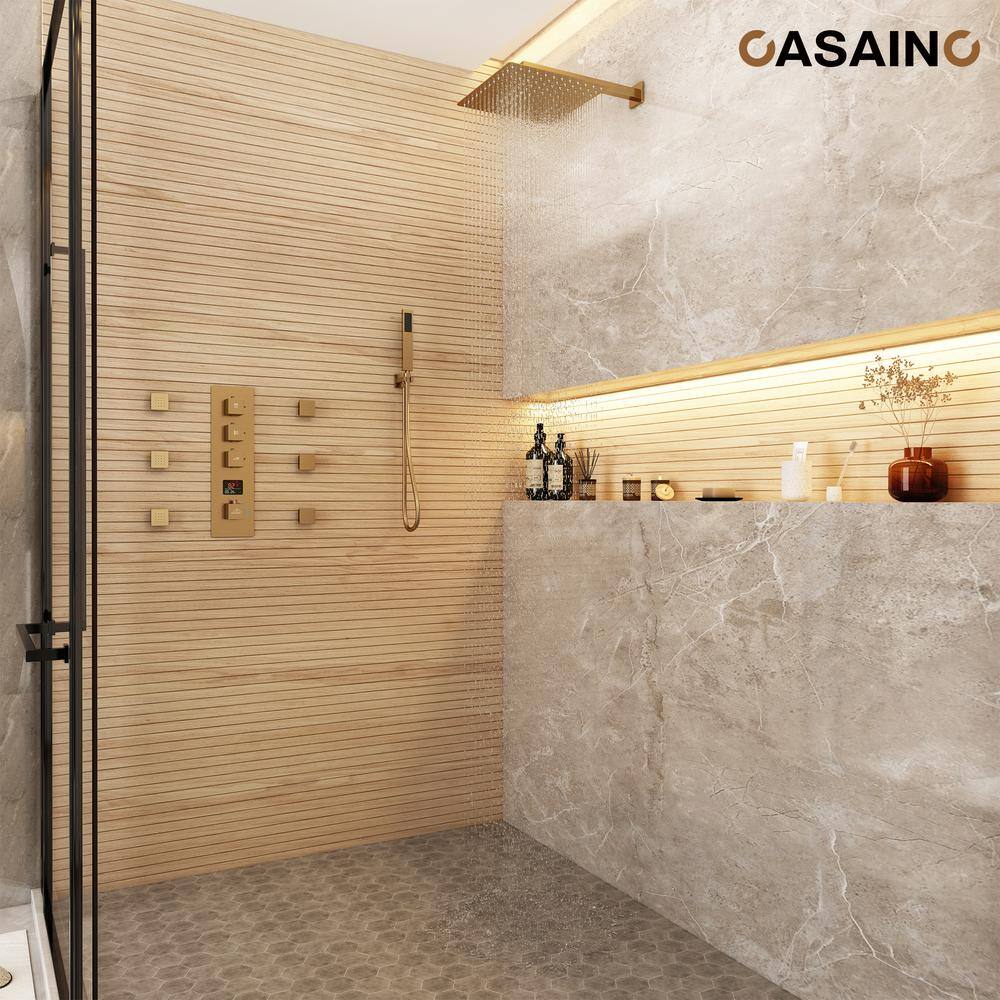Brushed Gold Multi-head Wall Mounted Rain Shower System