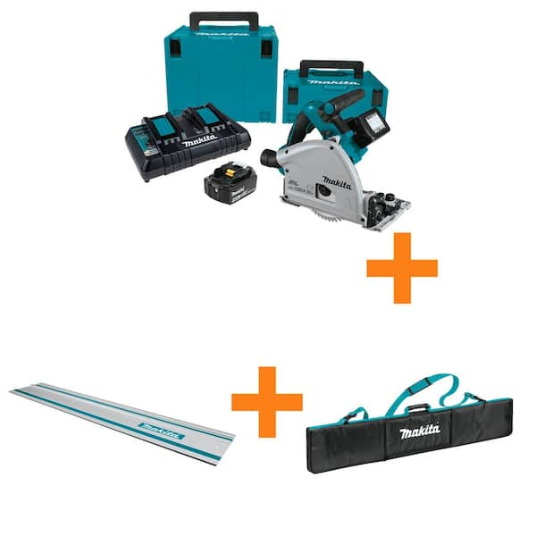 Makita 36V (18V X2) LXT Brushless Cordless 6-1/2" Plunge Circular Saw Kit (5.0Ah) with 39" Guide Rail & Guide Rail Bag