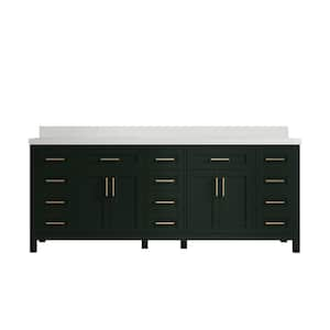 Cambridge 84 in. W x 22 in. D x 36 in. H Double Sink Bath Vanity in Dark Green with 2 in White Quartz Top