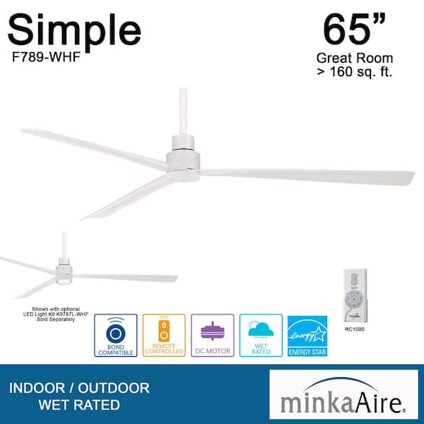 Simple 65 in. Indoor/Outdoor 6-Fan Speeds Ceiling Fan in Flat White with Remote Control