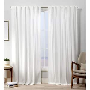 Velvet Winter White Solid Polyester 52 in. W x 84 in. L Hidden Tab Top Light Filtering Curtain Panel (Double Panel)