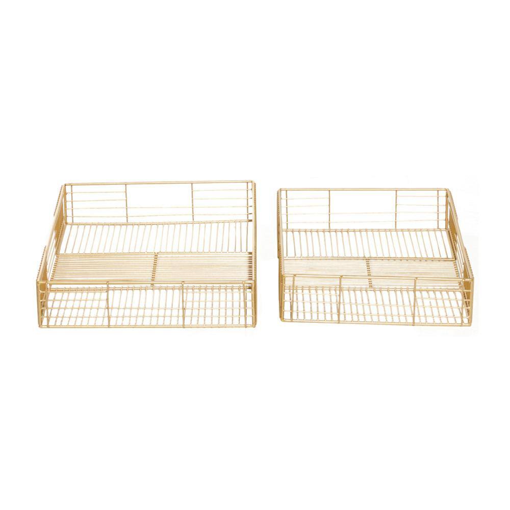 Gold Rectangular Metal Wire Tray Set of 2