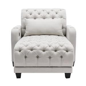 Beige Polyester Tufted Reclining Chaise Lounge With Wirless Charge and Cup Holder