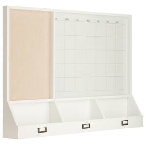 Fabric Pinboard and Monthly Calendar Wall Organizer with Storage Cubbies, White