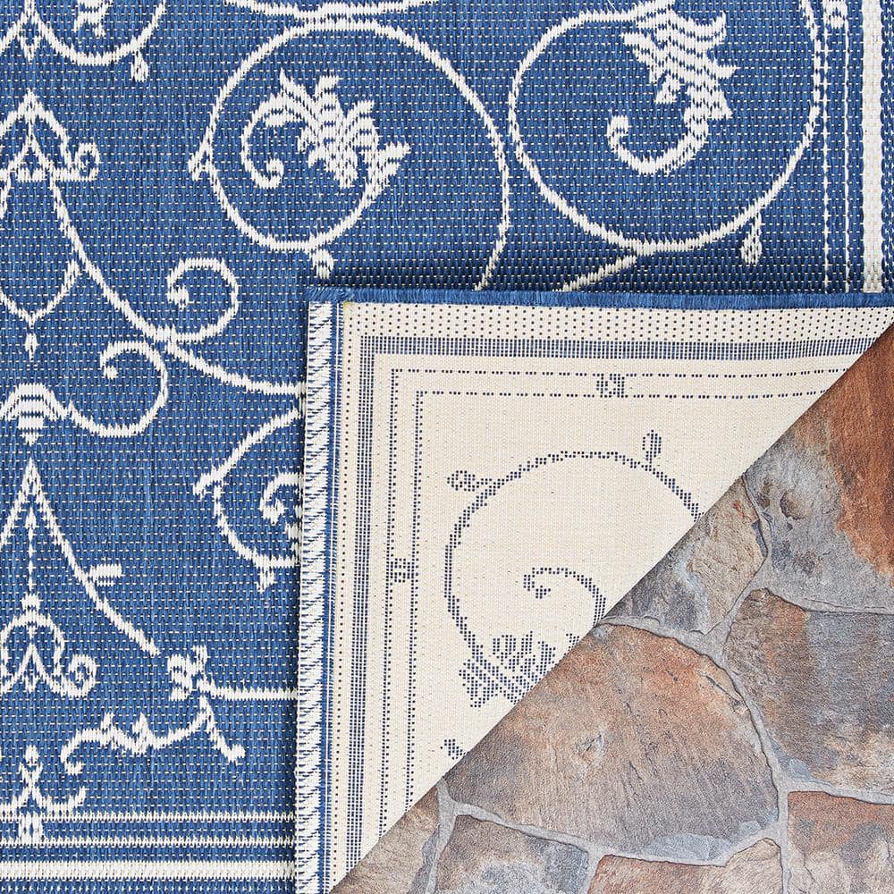 Elegant Ivory-Indigo Flatweave Synthetic Outdoor Rug, 3'9" x 5'5"