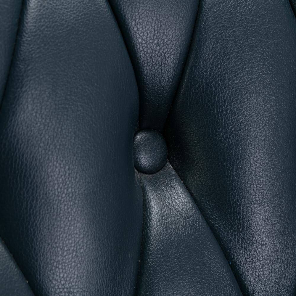 Clayton Midnight Blue Tufted Faux Leather Swivel Accent Chair