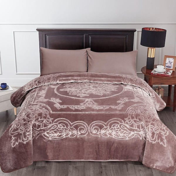 Brown Embossed King Mink Fleece Blanket