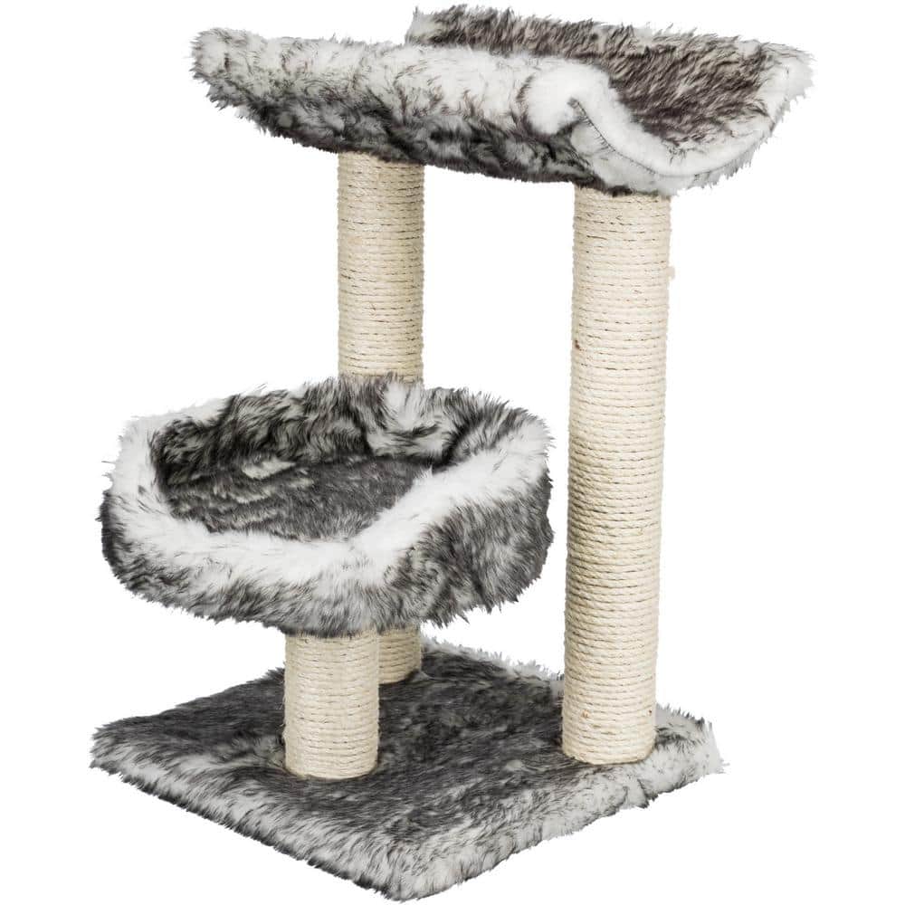 24.4" Black and White Plush Cat Tree with Sisal Posts