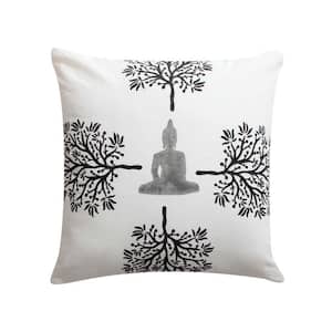 White and Black Meditating Buddha Tree Print Cotton 18 L in. x 18 W in. Accent Throw Pillow (Set of 2)