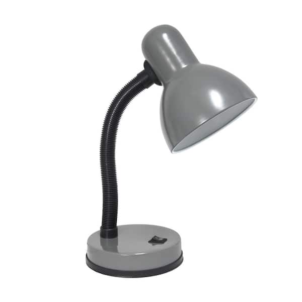 Simple Designs 14.25 in. Gray Metal Desk Lamp with Flexible Hose Neck