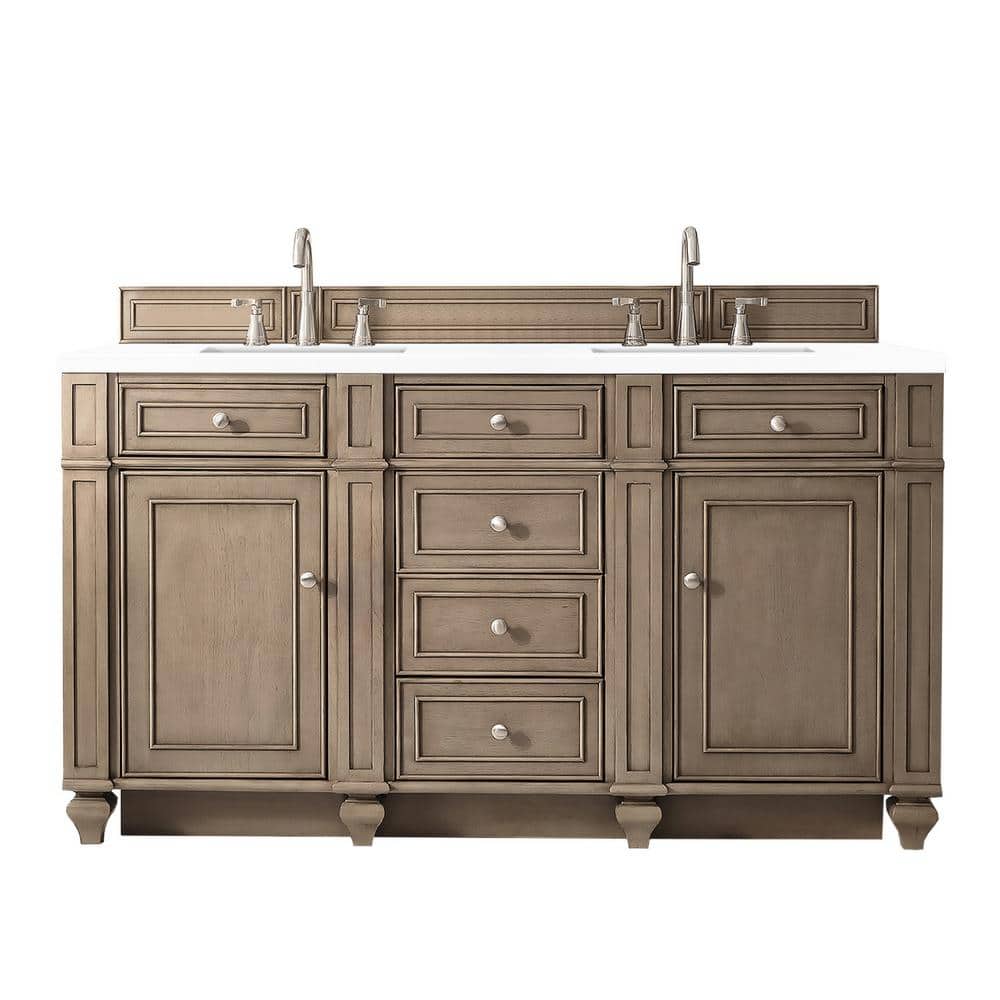 Bristol 60" Double Vanity in Whitewashed Walnut with Quartz Top