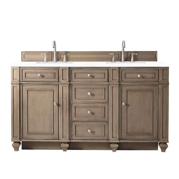 James Martin Vanities Bristol 60.0 in. W x 23.5 in. D x 34 in. H Bathroom Vanity in Whitewashed Walnut with White Zeus Quartz Top