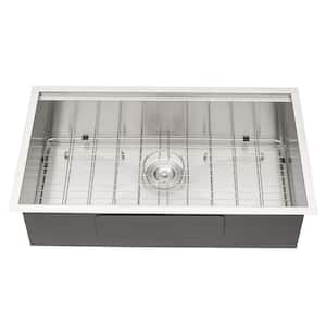 Loile 32 in. L Undermount Single Bowl 18-Gauge Brushed Nickel Stainless Steel Kitchen Sink with Accessories