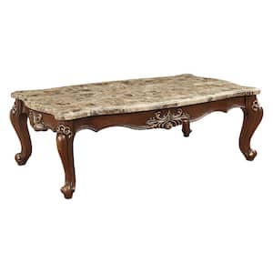 Shalisa 60 in. Marble Top and Walnut Small Rectangle Marble Coffee Table