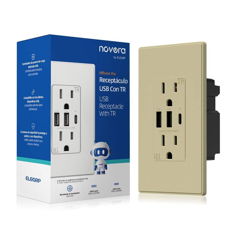 30W 6.0 Amp 3-Port USB Wall Outlet 15A Duplex Receptacle with Dual USB Ports w/ Srewless Wall Plate, Matte Ivory 1-Piece price history on PriceWatchPro