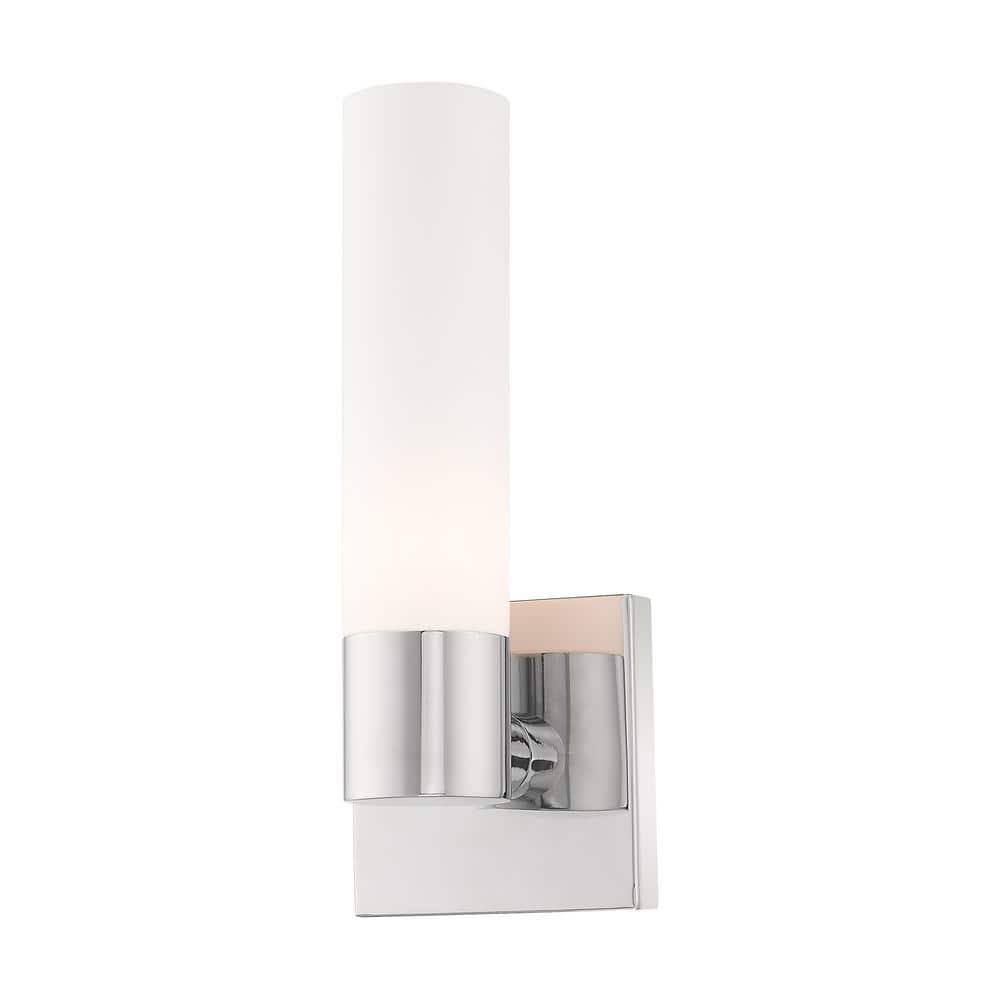 Aero Contemporary Chrome 1-Light Wall Sconce with Etched Opal Glass