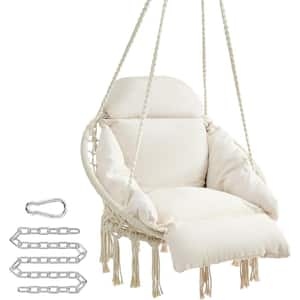 2.6 ft. Hanging Boho Swing Hammock Chair with Thick Cushion, Holds up to 264 lbs. in Cloud White