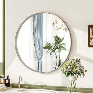 30 in. W x 30 in. H Round Silver Metal Deep Framed Wall Bathroom Vanity Mirror